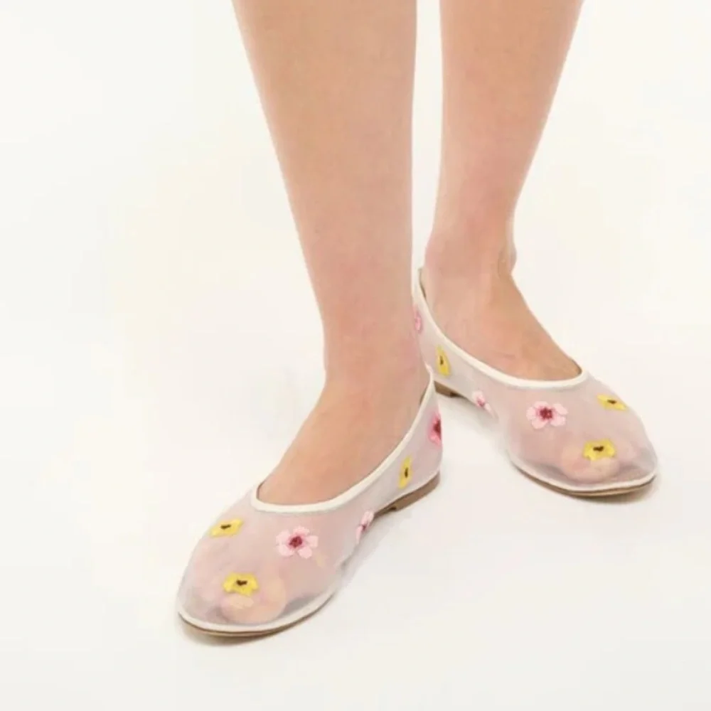 STAUD ALBA BALLET FLAT floral MESH Leather Trim Minimalist Design EU 36.5 new - Picture 3 of 11